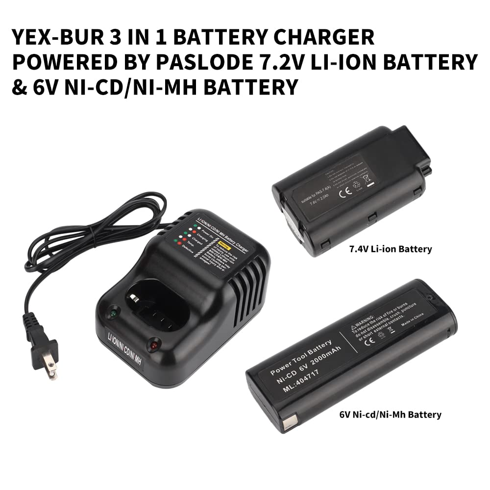 for Paslode Charger, YEX-BUR Dual Chemistry Power Tool Battery Charger for Paslode 6V Ni-CD/Ni-MH Battery 404717 404400 900400 900420 900421 900600 7.2V Li-ion Battery 902654 902600 CF325LI