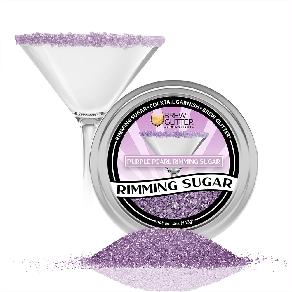 BREW GLITTER Purple Pearl Cocktail Rimming Sugar, Drink Rimmer for Beverages, Cocktails, Margaritas, Drinks, Kosher Certified (4oz, Purple Pearl)