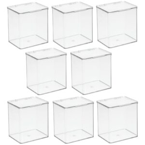 mDesign Plastic Playroom and Gaming Storage Organizer Box Containers with Hinged Lid for Shelves or Cubbies, Holds Small Toys, Building Blocks, Puzzles, Markers, Controllers, or Crayons, 8 Pack, Clear