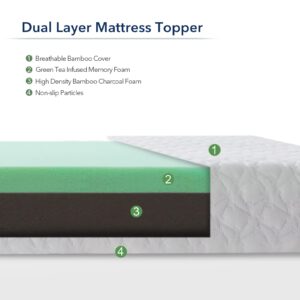 Full Extra Long (Full XL) Mattress Topper, 3 Inch Dual Layer Memory Foam Mattress Topper with Bamboo Cover, Medium Firm Bed Topper for Pressure Relieving