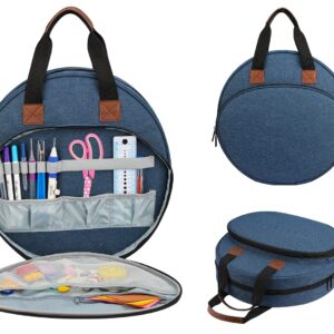 Embroidery Bag for Cross Stitch Project,MIOKY Embroidery Supplies Organizer Storage Portable Carrying Case Travel Tote for Embroidery Hoops,Floss,Cross Stitch Tools,Blue [Bag Only]