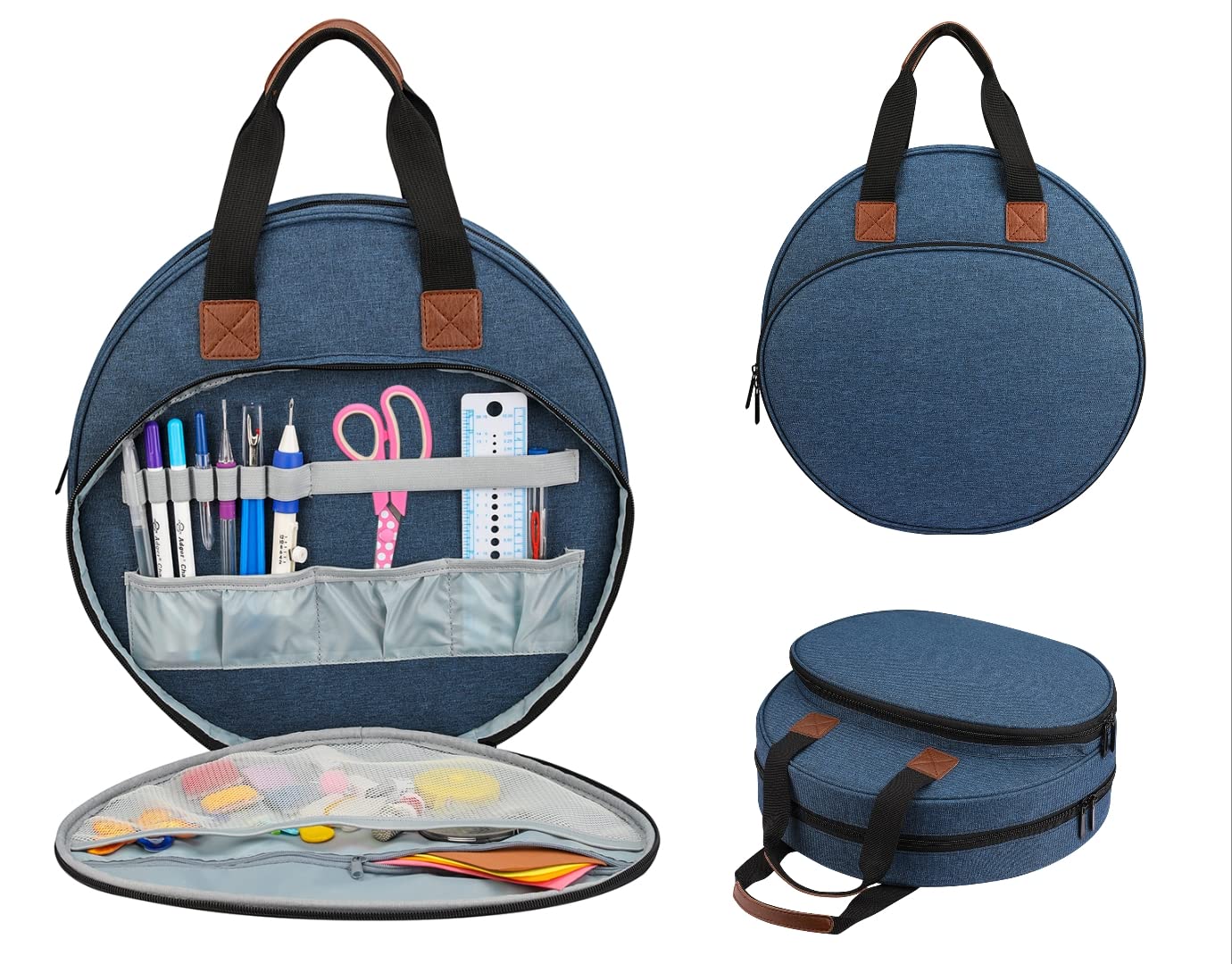 Embroidery Bag for Cross Stitch Project,MIOKY Embroidery Supplies Organizer Storage Portable Carrying Case Travel Tote for Embroidery Hoops,Floss,Cross Stitch Tools,Blue [Bag Only]