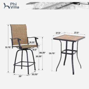 PHI VILLA 5 PCS Patio Swivel Bar Set Outdoor Bar Furniture Table and Chairs Set, 4 Bar Stools and 1 Table