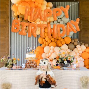 TONIFUL Orange Happy Birthday Balloons Banner 16 Inch Mylar Foil Letters Birthday Sign Banner Bunting Reusable for Girls Boys Kids & Adults Birthday Decorations and Halloween Party Supplies