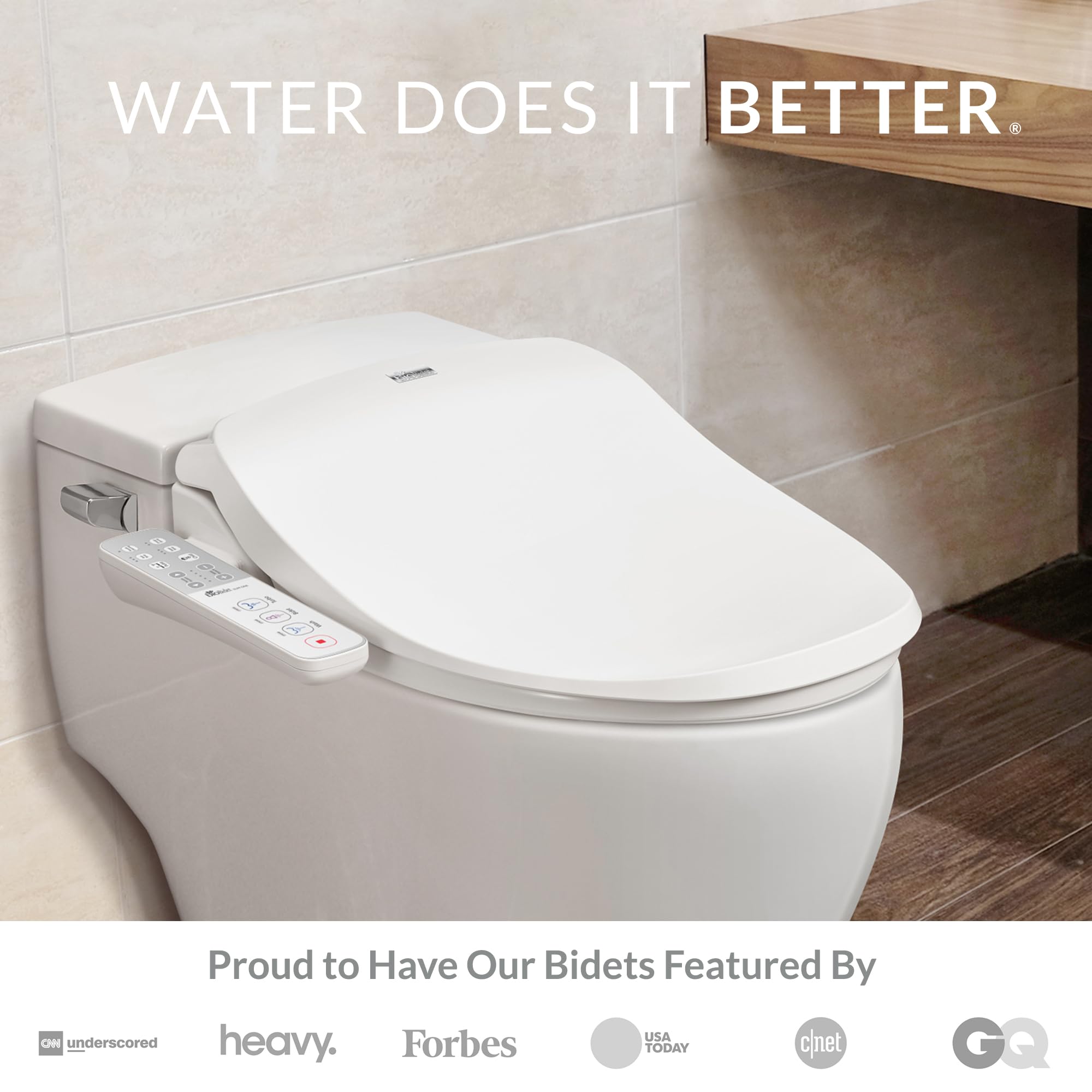 Bio Bidet Slim One Electric Bidet Toilet Seat Round, Warm Water and Heated Seat, Night Light, Remote Control, White