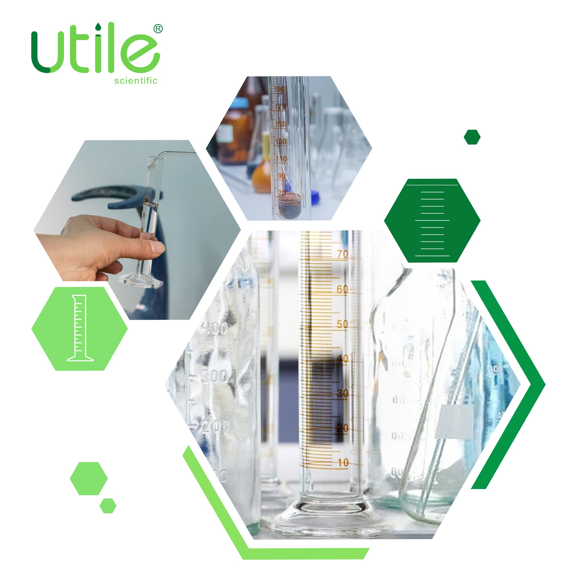 Utile Glass Graduated Cylinder Set, 3 Sizes Measuring Cylinders in 10ml 50ml 100ml, Borosilicate 3.3 Glass with Hexagonal Base, 3ml Transfer Pipettes and 1 Cleaning Brush Offered, 4099.0016.1.