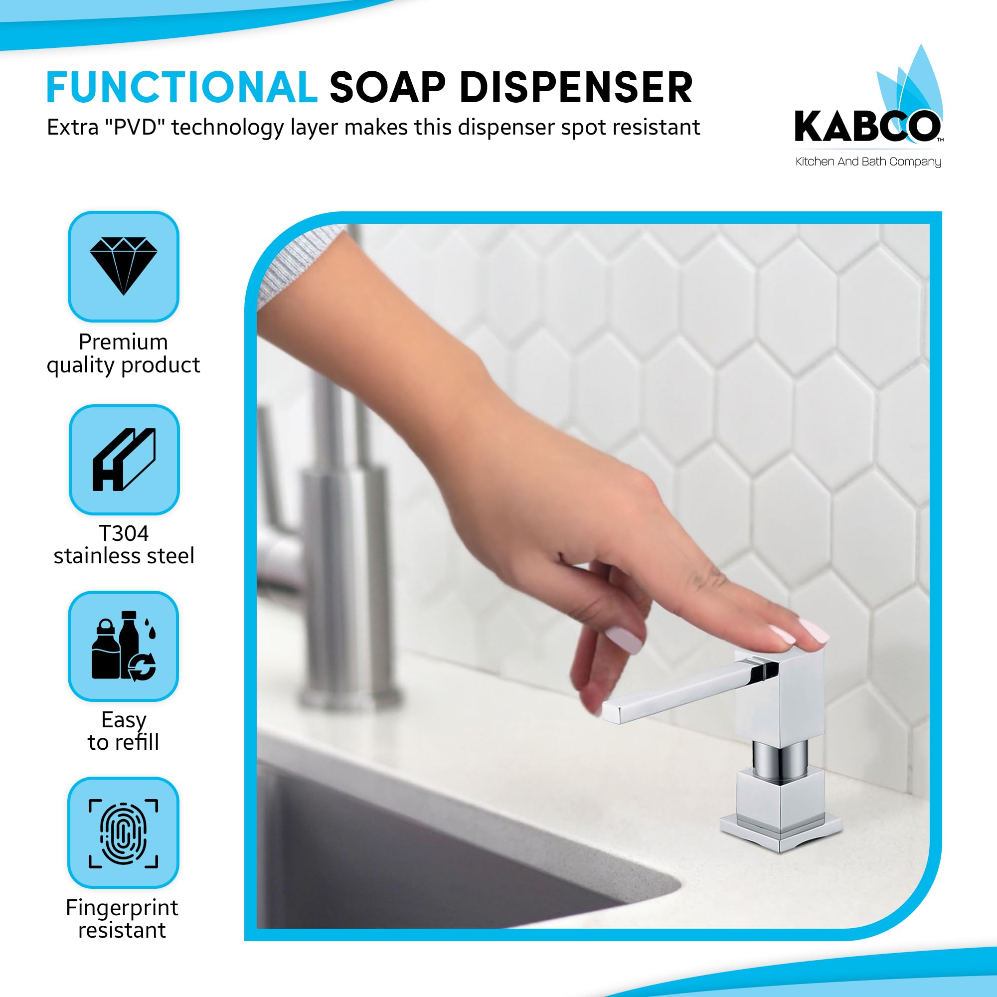 KABCO SD12BN Modern Brushed Nickel Stainless Steel Kitchen Under Sink Dish Dishwasher Soap Dispenser Lotion Dispenser Set for Kitchen Sink Built in Hand Soap Dispenser Pump Countertop Water Dispenser