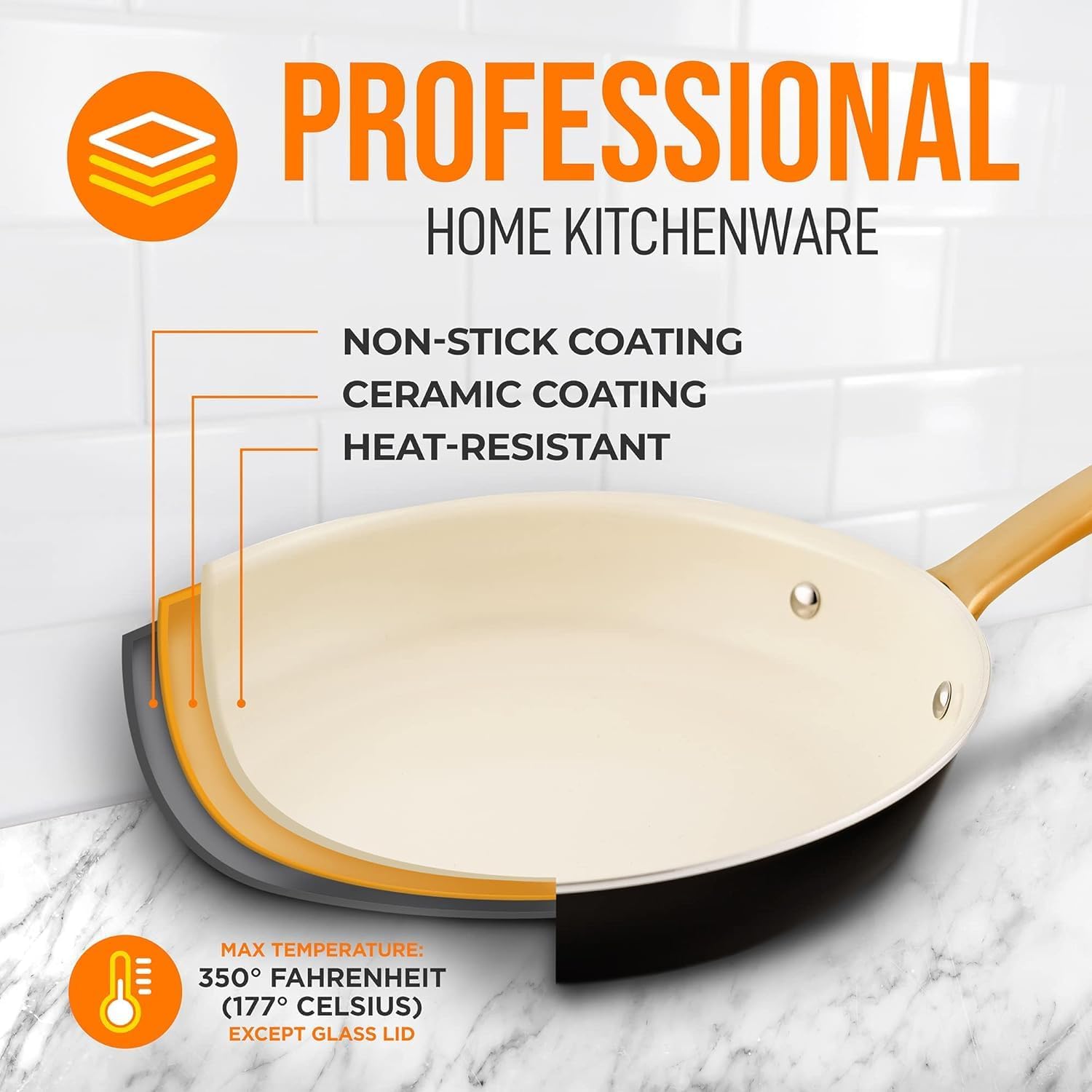 NutriChef 8-Inch Professional Ceramic Frying Pan - Small Skillet with Golden Titanium Handle, Non-Stick Ceramic Coating, Stain-Resistant, Easy to Clean, Ideal for Home Cooking