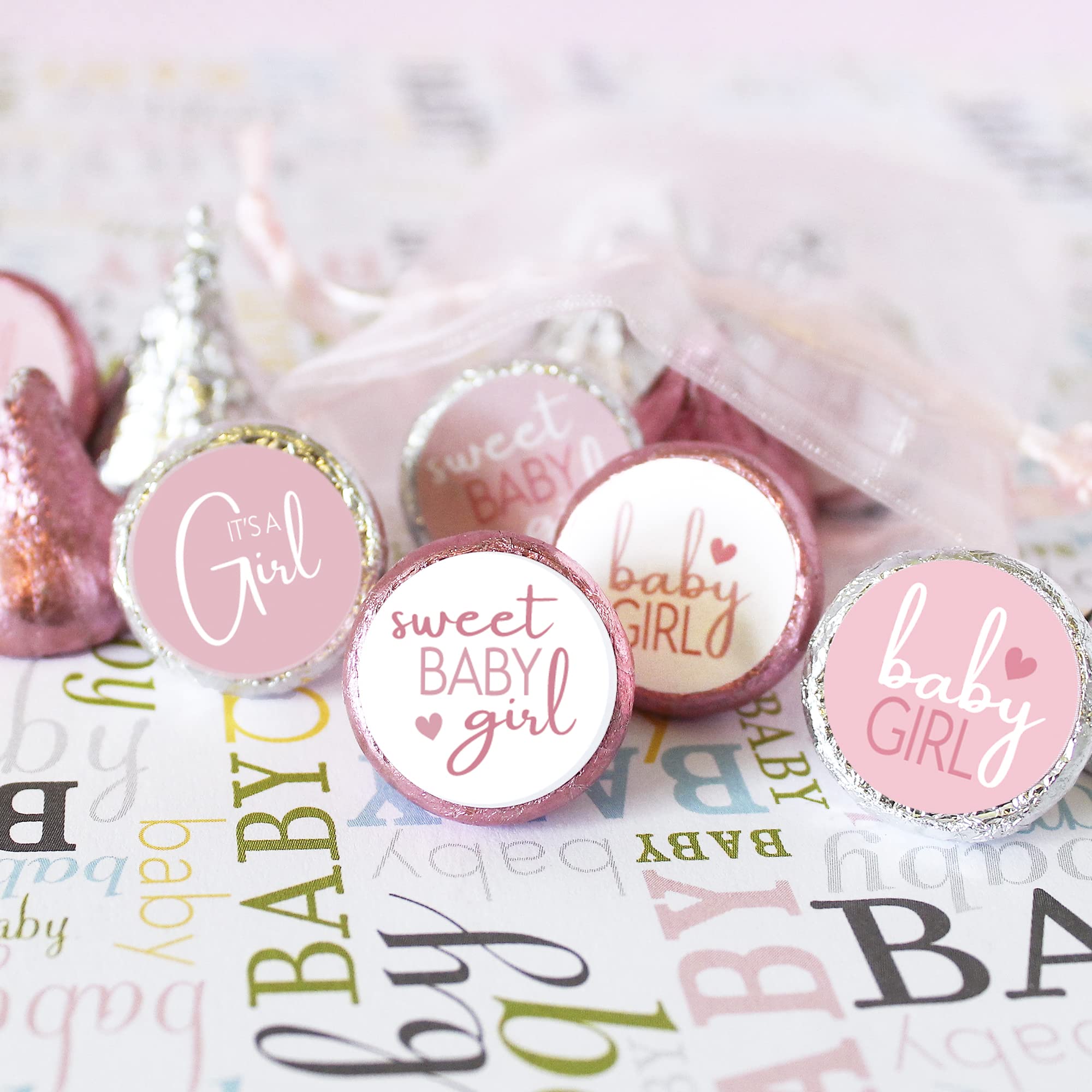 Pink It's a Girl Baby Shower Chocolate Kisses Party Favor Candy Stickers - Sweet Baby Girl - 180 Count