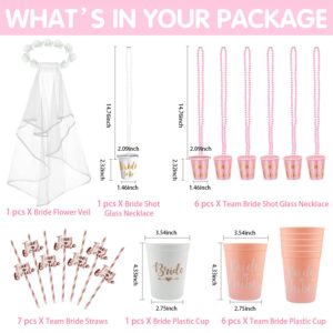 HYOWCHI Bachelorette Party Favors, Bridal Shower Bachelorette Party Decorations Supplies, Bride Sash, Sunglasses, Makeup Bag, Cup, Shot Glasses Necklace, Scrunchies, Tattoo, Bride Veil, Koozies