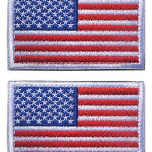 2 PCS AliPlus American Flag Patches Embroidered Tactical Military Morale Patch Applique Fastener Hook and Loop(White Border)