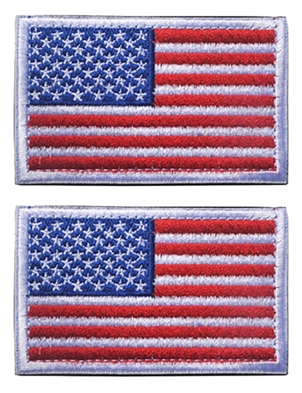 2 PCS AliPlus American Flag Patches Embroidered Tactical Military Morale Patch Applique Fastener Hook and Loop(White Border)