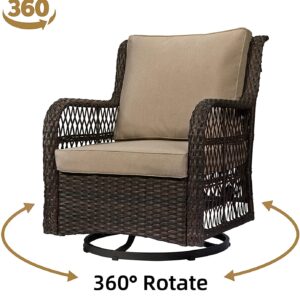 Amyove 3 Pieces Outdoor Wicker Swivel Patio Set, 360° Swivel Rocking Patio Chairs of 2 with Side Table and Fabric Cushions for Outside, Yard, Garden, Balcony (Rust)