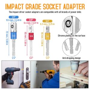 19pcs Flexible-Drill-Bit-Extension Set,Hex Shank 105°Right-Angle-Drill-Attachmen,3pcs 1/4 3/8 1/2" Universal Socket Adapter Set,3pcs Drill-Bits Holder.