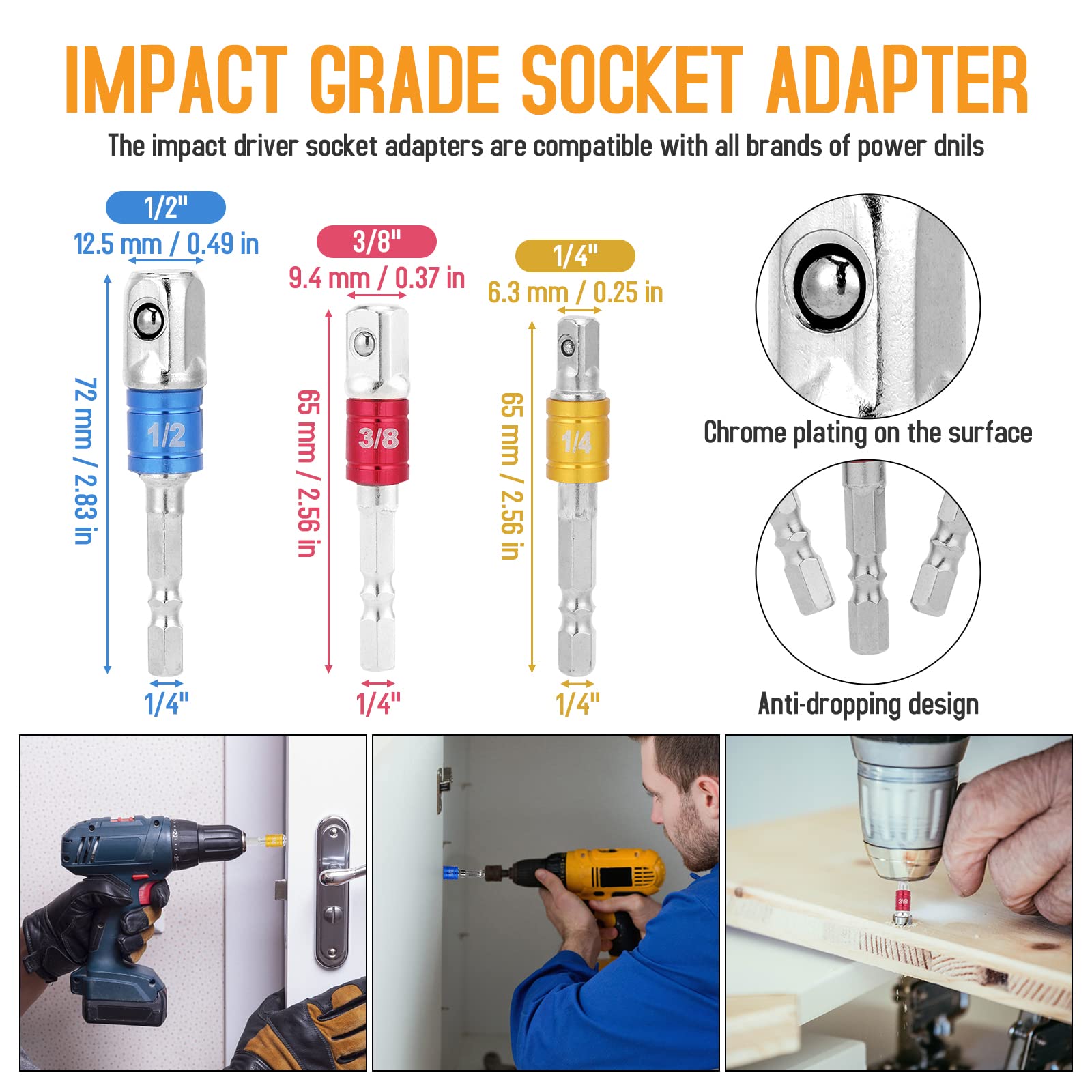 19pcs Flexible-Drill-Bit-Extension Set,Hex Shank 105°Right-Angle-Drill-Attachmen,3pcs 1/4 3/8 1/2" Universal Socket Adapter Set,3pcs Drill-Bits Holder.