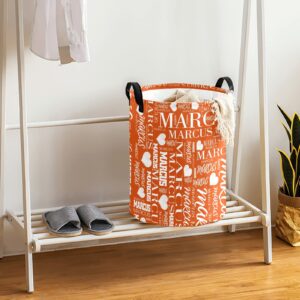 Personalized Storage Basket Custom Laundry Hamper Dirty Clothes Basket Collapsible Laundry Basket with Handle for Bathroom Living Room Bedroom (Dark Orange)