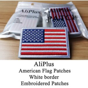 2 PCS AliPlus American Flag Patches Embroidered Tactical Military Morale Patch Applique Fastener Hook and Loop(White Border)