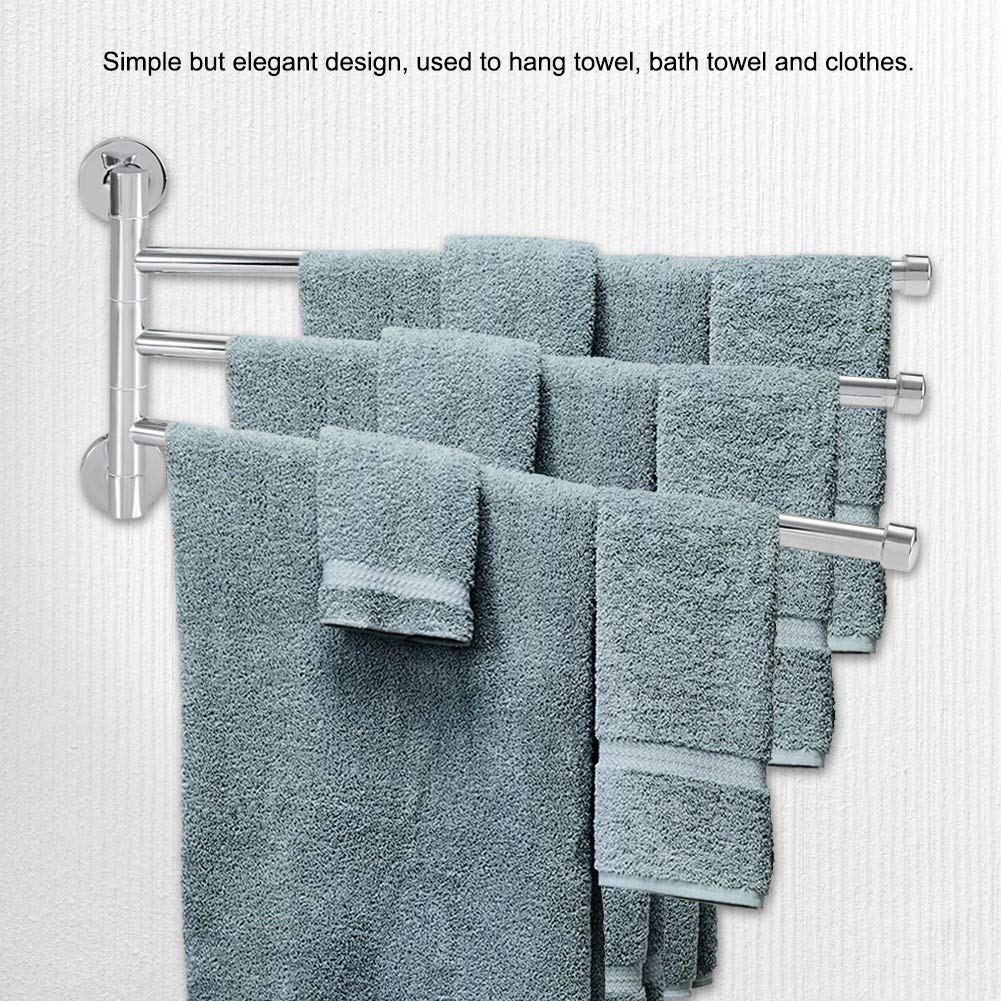 Swivel Towel Bar, 201 Stainless Steel 2/3-Arm Wall Mounted Towel Rack, for Bathroom Kitchen Space Saving Swing Out Towel Hanger Holder (3 arm)