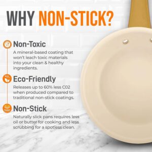 NutriChef 8-Inch Professional Ceramic Frying Pan - Small Skillet with Golden Titanium Handle, Non-Stick Ceramic Coating, Stain-Resistant, Easy to Clean, Ideal for Home Cooking