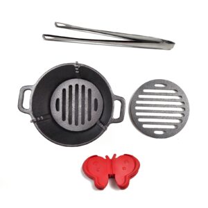 HAWOK Yakiniku Plate Cast Iron with Glass Lid mini stove set of 2………