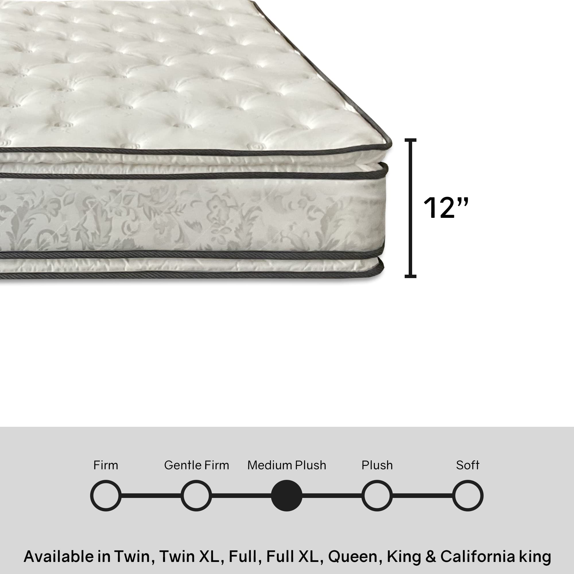 Mattress Solution, 12" Medium Plush Double Sided Pillowtop Innerspring Mattress, with Mattress Protector, Queen