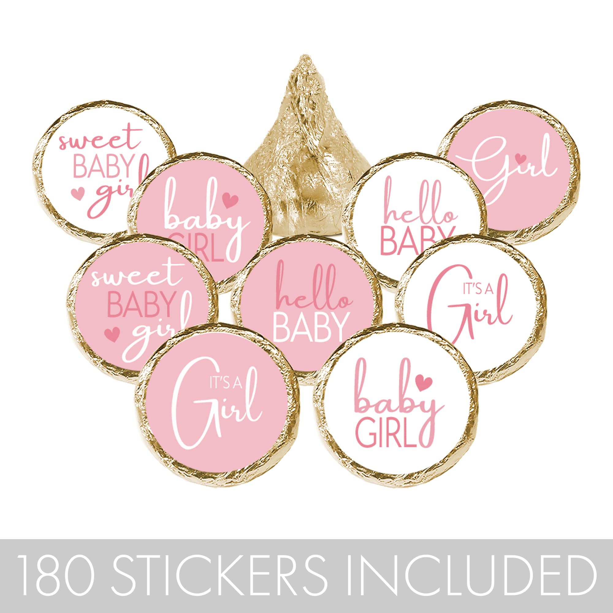 Pink It's a Girl Baby Shower Chocolate Kisses Party Favor Candy Stickers - Sweet Baby Girl - 180 Count