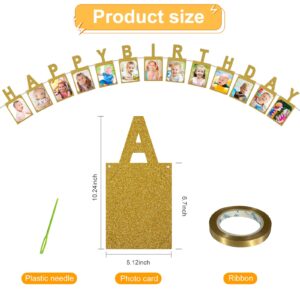 Birthday Photo Banner, Suitable for Kids and Adults Birthday Party Decoration, Annual Milestone Golden Happy Birthday Banner (gold)