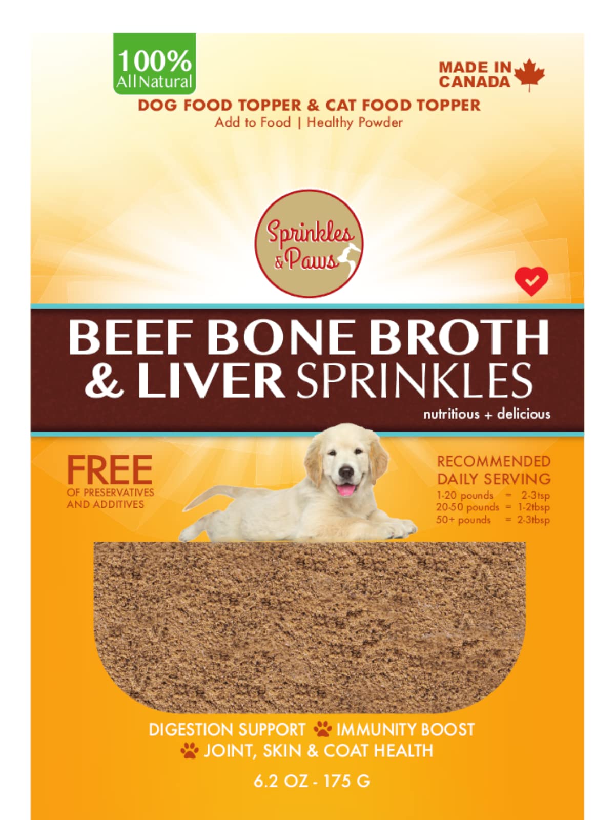 Sprinkles & Paws Beef Bone Broth and Liver Sprinkles | Dog Food Topper with Beef Liver for Dogs and Beef Bone Broth in Healthy Powder Form | Liver Powder for Dogs Helps with Eating and Appetite