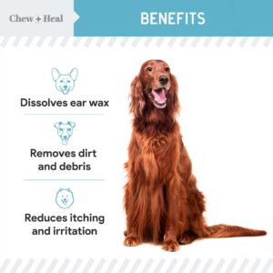 Chew + Heal Dog Ear Cleaner Solution - 4 oz Dropper - Pet Ear Wash Drops for Preventing Infection and Removing Debris - Soothing Aloe, Witch Hazel, and Tea Tree Oil