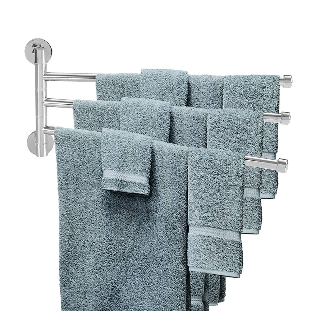 Swivel Towel Bar, 201 Stainless Steel 2/3-Arm Wall Mounted Towel Rack, for Bathroom Kitchen Space Saving Swing Out Towel Hanger Holder (3 arm)