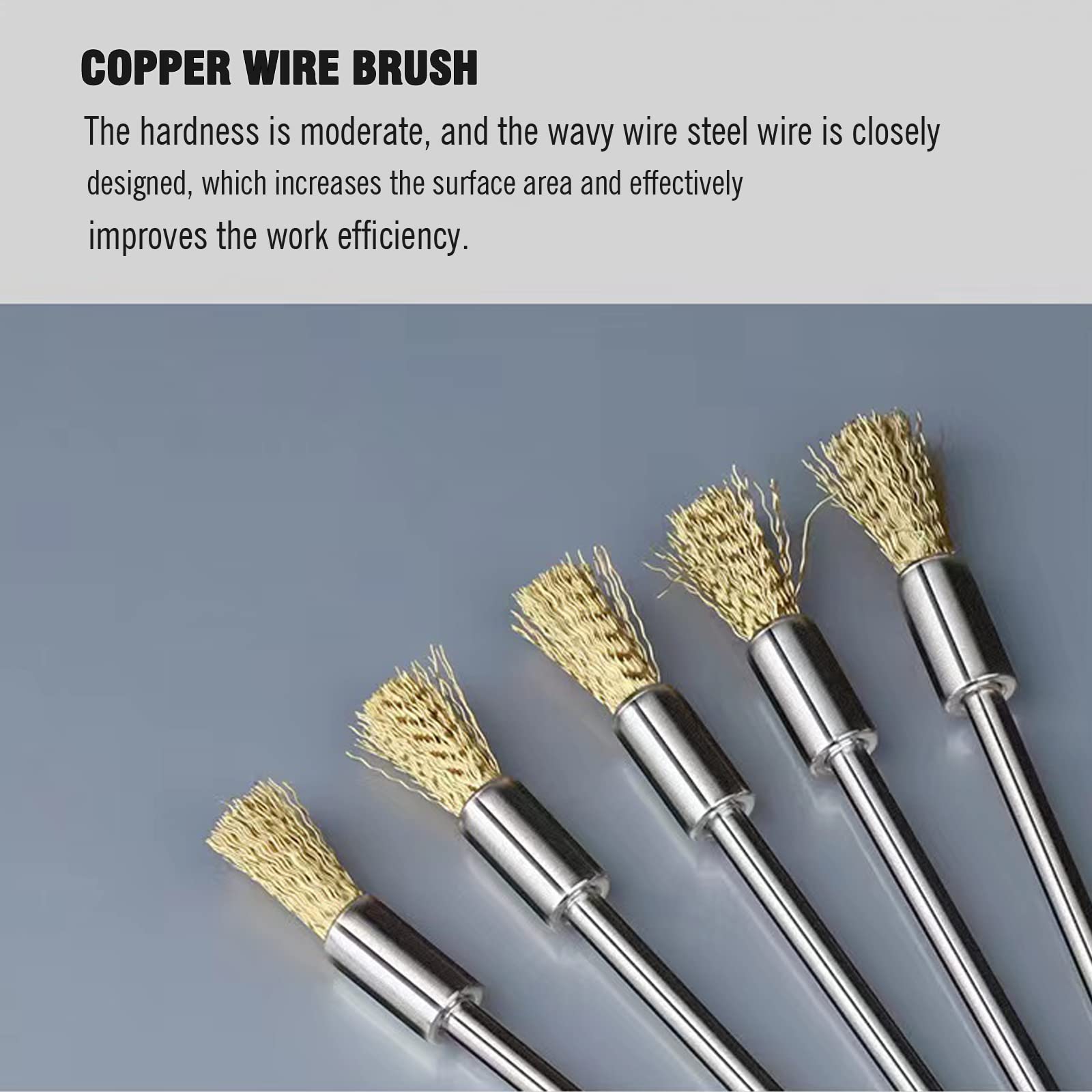 10 Pieces Extended Stainless Copper Wire Cleaning End Brushes Pen Wire Brush Rust Paint Removal Bits Polishing Rotary Tools Accessories 3 mm Mandrel (6 mm end Brush)