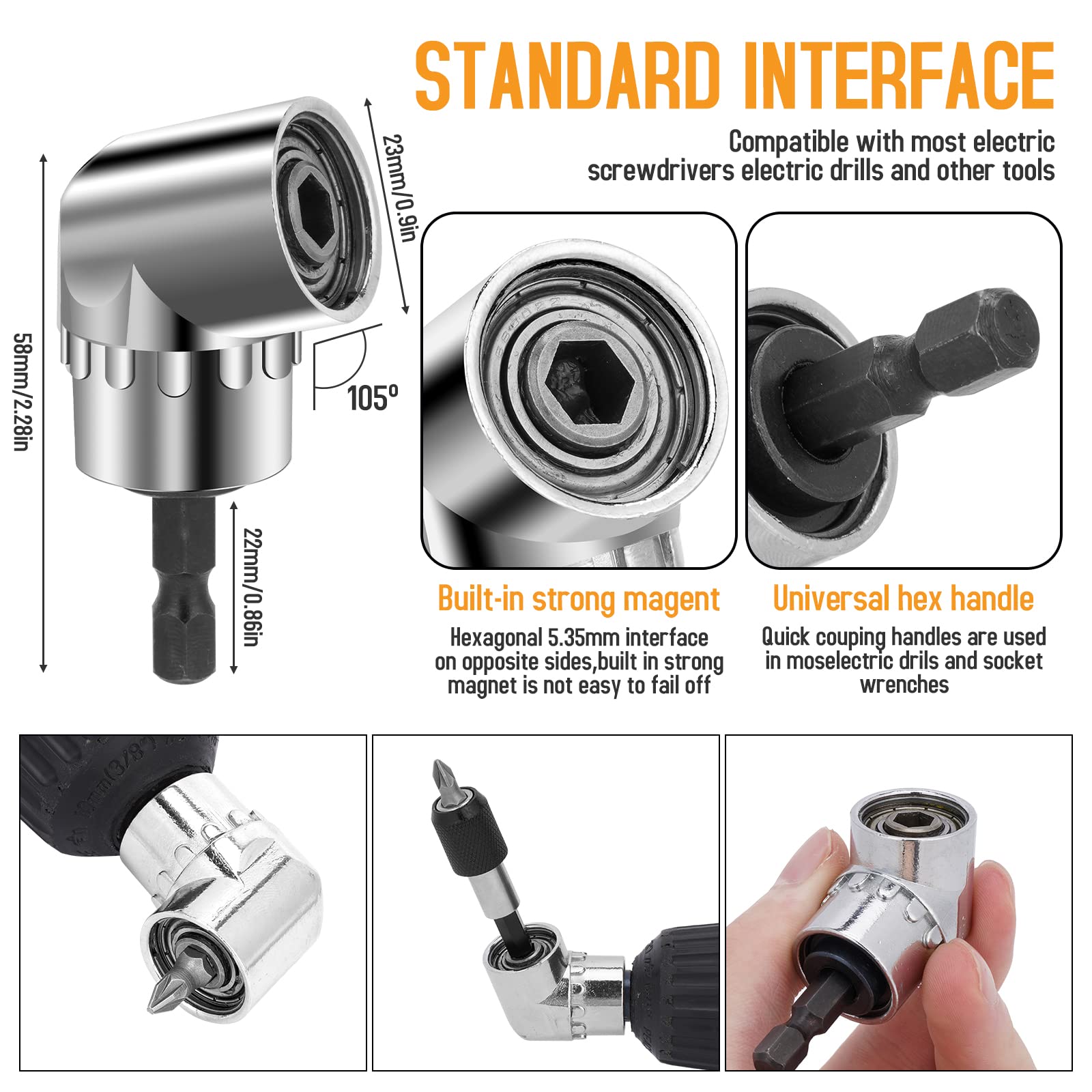 19pcs Flexible-Drill-Bit-Extension Set,Hex Shank 105°Right-Angle-Drill-Attachmen,3pcs 1/4 3/8 1/2" Universal Socket Adapter Set,3pcs Drill-Bits Holder.