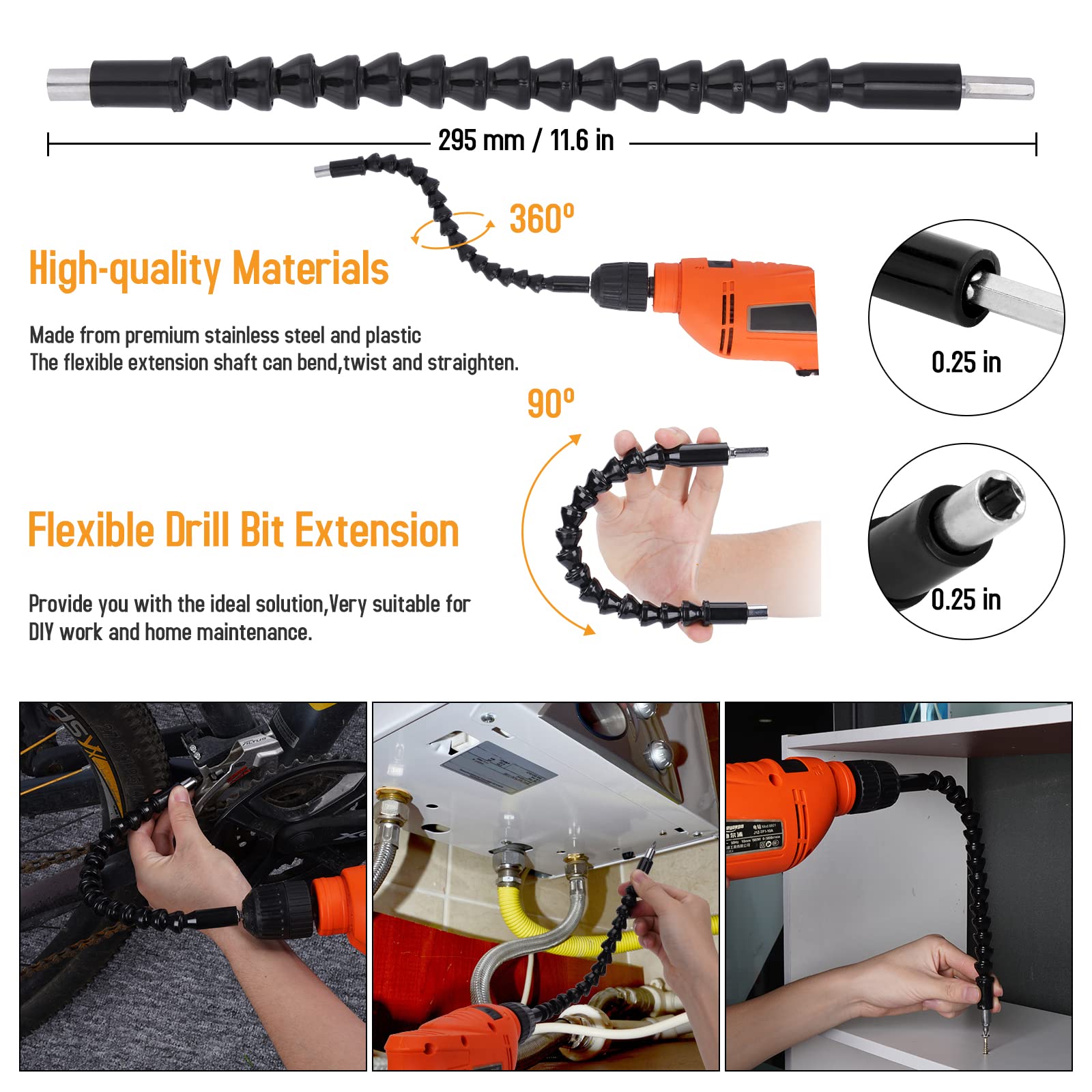 19pcs Flexible-Drill-Bit-Extension Set,Hex Shank 105°Right-Angle-Drill-Attachmen,3pcs 1/4 3/8 1/2" Universal Socket Adapter Set,3pcs Drill-Bits Holder.