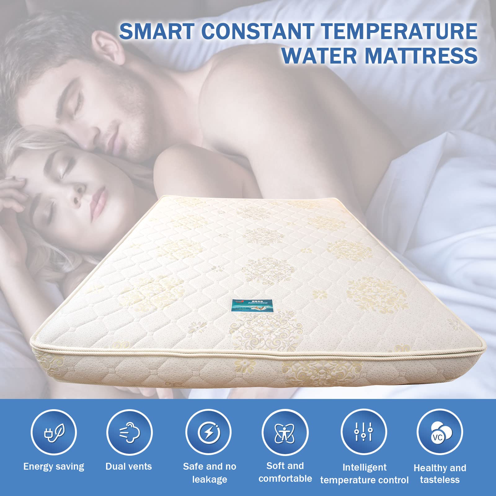 Waterbed Free Flow Full Wave Mattress - Softside Water Bed Mattress Heater Thermostat Waterbed Set Easy to Use Suitable for Home (California King, 50% Medium Wave)