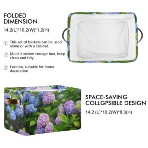 susiyo Blue Purple Hydrangea Flowers Storage Bins 2 Pack, 14 x 10 inch Canvas Storage Basket for Shelves Closet Organizing