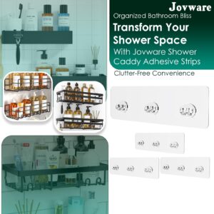 Jovware Shower Adhesive Strips Wall Mount Caddy Replacement Stickers Sticker Shelf Basket Suction Hooks Large Strong Hook for Bathroom Storage Transparent Shelves Sticky 4 Pack