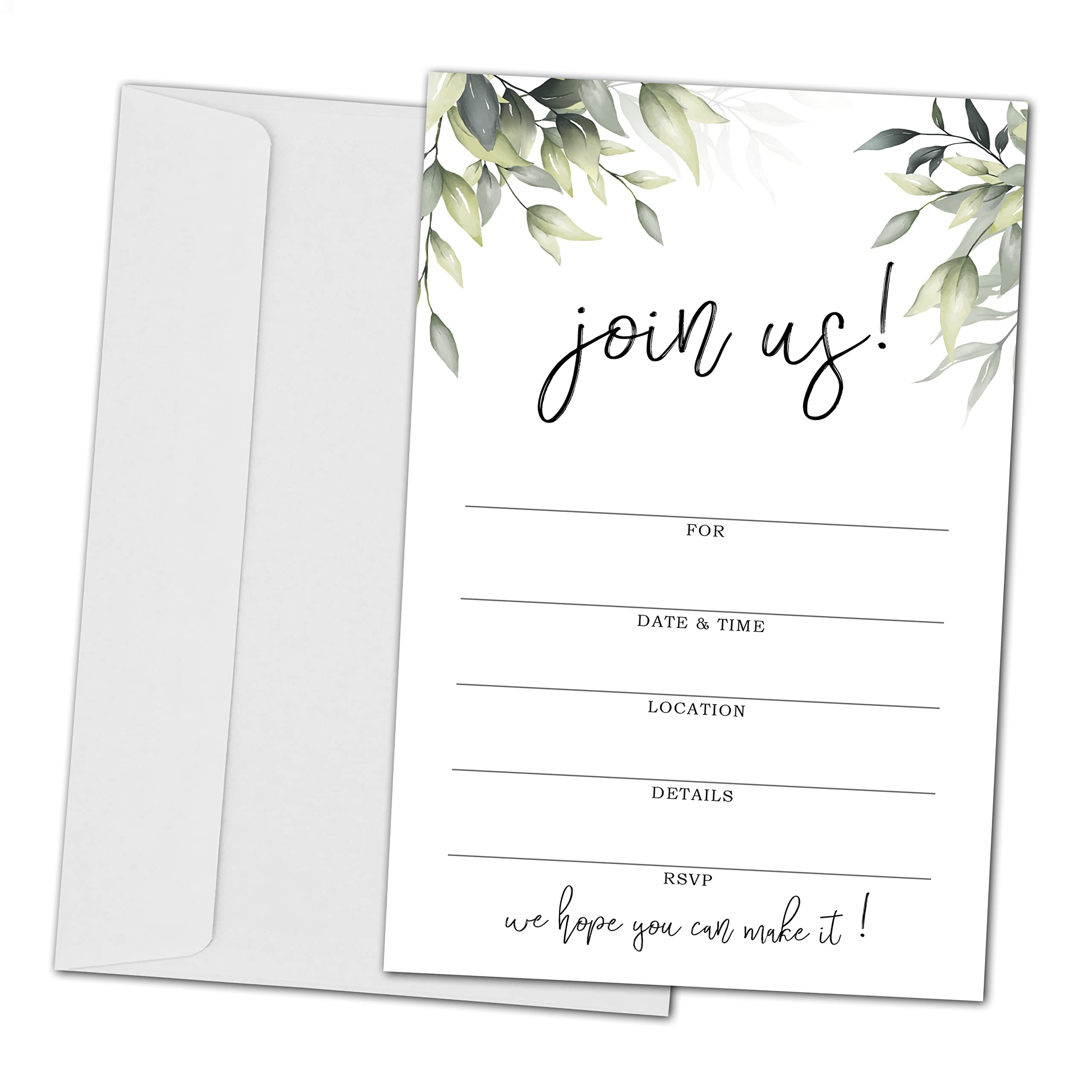 Join Us Invitation Cards With Envelopes -Greenery Invite Cards for All Occasions, Wedding, Engagement, Reception, Bridal or Baby Shower and Birthday Party - 25 Cards and 25 Envelopes- HL-001 YQK