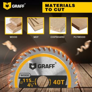 4-1/2 Inch Angle Grinder Circular Saw Blade for Wood, Plywood, Laminate, Drywall, Plastic – 40-Teeth Wood Cutting Disc with 7/8 Inch Arbor from GRAFF