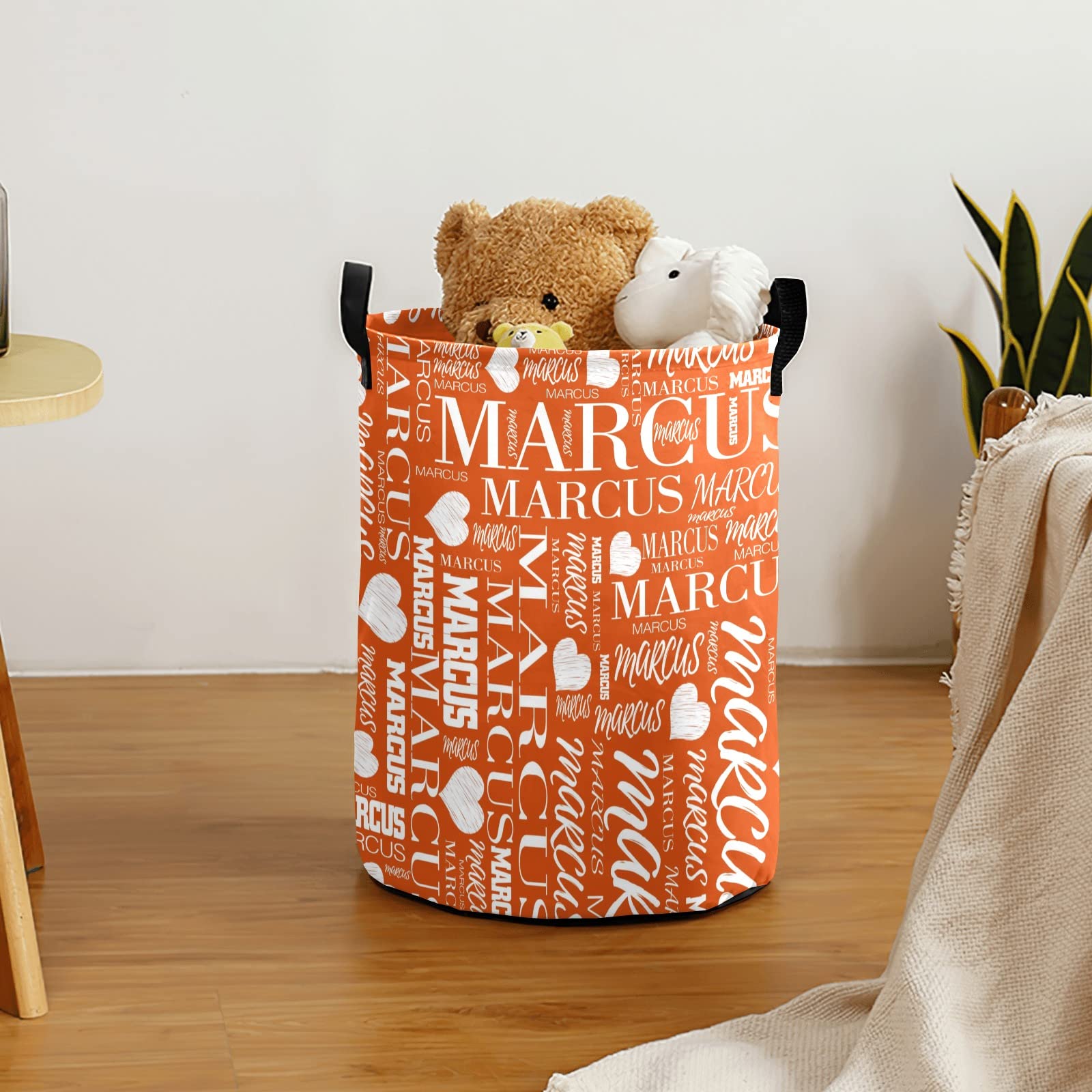 Personalized Storage Basket Custom Laundry Hamper Dirty Clothes Basket Collapsible Laundry Basket with Handle for Bathroom Living Room Bedroom (Dark Orange)