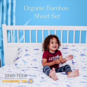 wovenx Kids Organic Viscose Derived from Bamboo Sheet Set | Twin or Full Size Fitted Bed Sheets | Oeko-Tex Certified | Cute Toddler Bedding for Girls & Boys Dino Twin