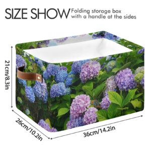 susiyo Blue Purple Hydrangea Flowers Storage Bins 2 Pack, 14 x 10 inch Canvas Storage Basket for Shelves Closet Organizing