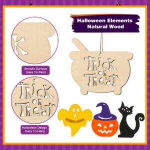 MGparty Halloween Crafts 60PCS Halloween Wooden Slices DIY Natural Wood Crafts Unfinished Predrilled Cutouts Ornaments for Kids Halloween Hanging Decorations Gifts