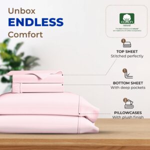 THREAD SPREAD 600 Thread Count Sheets Queen - 100% Egyptian Cotton Sheets Queen Size, 4 PC Luxury Sheets Queen Size, Soft, Cooling, Extra Long Staple 16" Deep Pocket Queen Bed Sheet Set - Blush