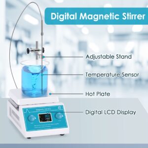 Slendor Magnetic Stirrer 5000ml Hotplate Mixer 2000 RPM Hot Plate Max 300℃/572℉ Lab Heating Plate Stirrers with LED Digital Display, Stir Bar, Temp Sensor and Support Stand