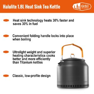 GSI Outdoors Halulite 1.8L Tea Kettle HS I Heat Sink Technology, Ultralight Camp Kettle