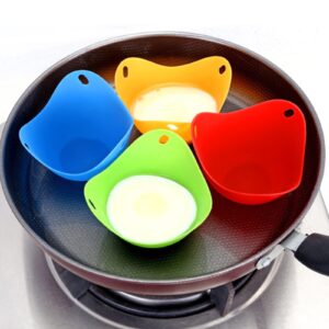 4 Pack Silicone Egg Poaching Cups Boiler Molds with Ring Standers Easy Release and Cleaning Poached Bowl for Microwave or Stove Top Cooking (Orange, Green, Blue, Red), red,orange,blue,green