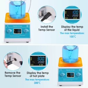 Slendor Magnetic Stirrer 5000ml Hotplate Mixer 2000 RPM Hot Plate Max 300℃/572℉ Lab Heating Plate Stirrers with LED Digital Display, Stir Bar, Temp Sensor and Support Stand