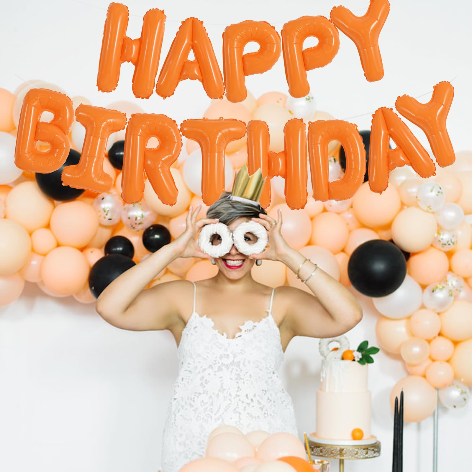 TONIFUL Orange Happy Birthday Balloons Banner 16 Inch Mylar Foil Letters Birthday Sign Banner Bunting Reusable for Girls Boys Kids & Adults Birthday Decorations and Halloween Party Supplies