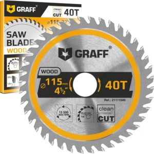 4-1/2 inch angle grinder circular saw blade for wood, plywood, laminate, drywall, plastic – 40-teeth wood cutting disc with 7/8 inch arbor from graff