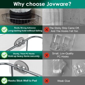 Jovware Shower Adhesive Strips Wall Mount Caddy Replacement Stickers Sticker Shelf Basket Suction Hooks Large Strong Hook for Bathroom Storage Transparent Shelves Sticky 4 Pack